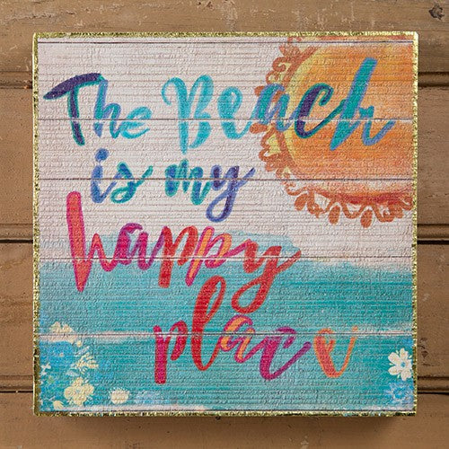 WALL ART BOX SIGN BEACH HAPPY PLACE 20CM X 20CM