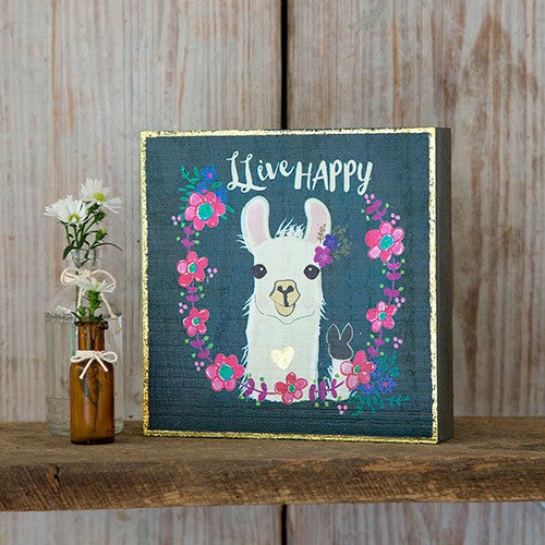 BUNGALOW BOX SIGN LLAMA HAPPY 17CM X 17CM