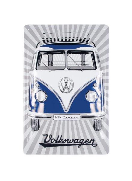 VW T1 BUS METAL SIGN - SAMBA STRIPES/BLUE