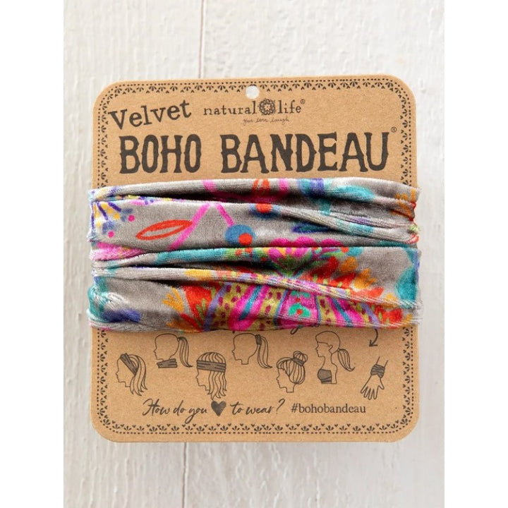 Velvet Boho Bandeau - Black Print Folk