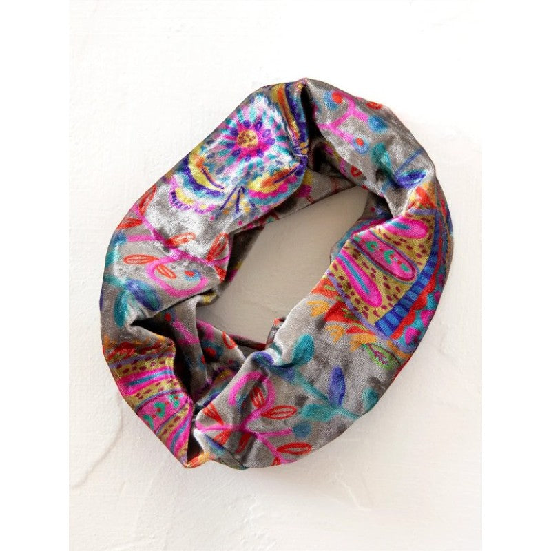 Velvet Boho Bandeau - Black Print Folk