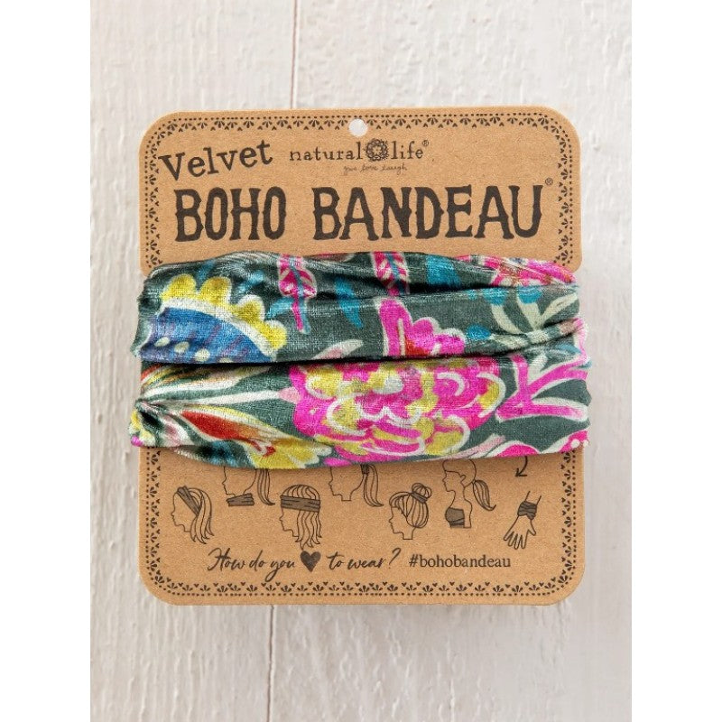 Velvet Boho Bandeau - Green Lined Floral