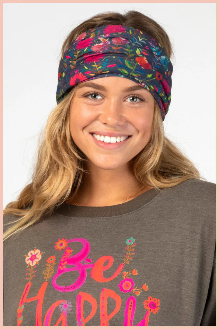 FLEECE BOHO BANDEAU NAVY WILDFLOWER