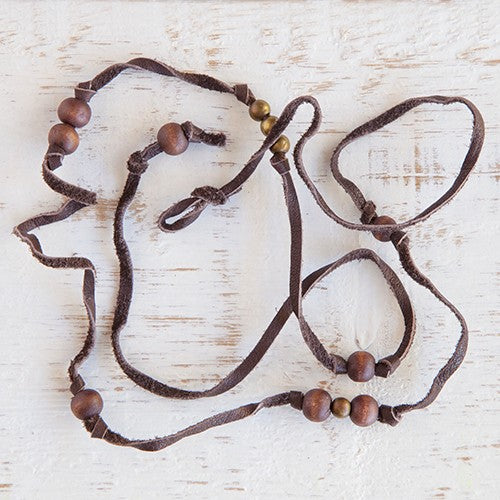NECKLACE LEATHER & WOOD BEAD