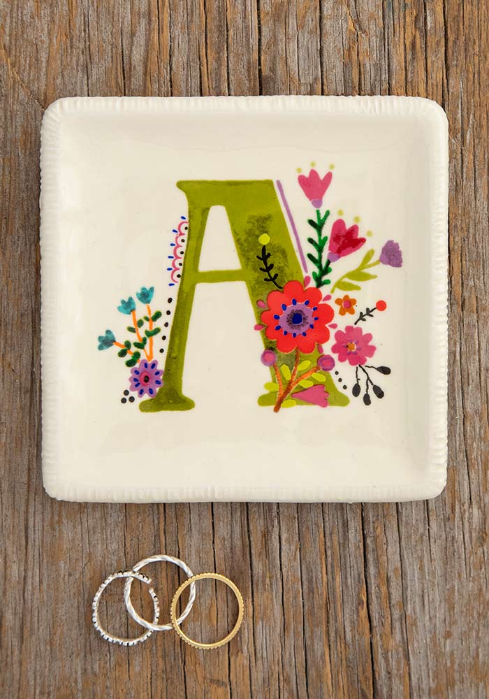 INITIAL TRINKET DISH FLORAL A