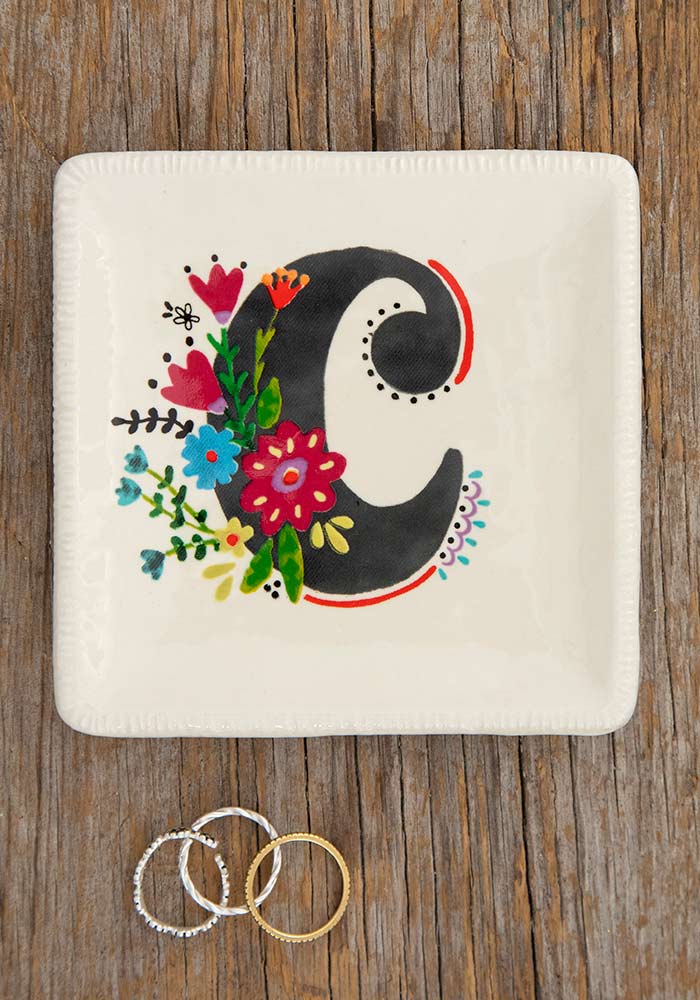 INITIAL TRINKET DISH FLORAL C