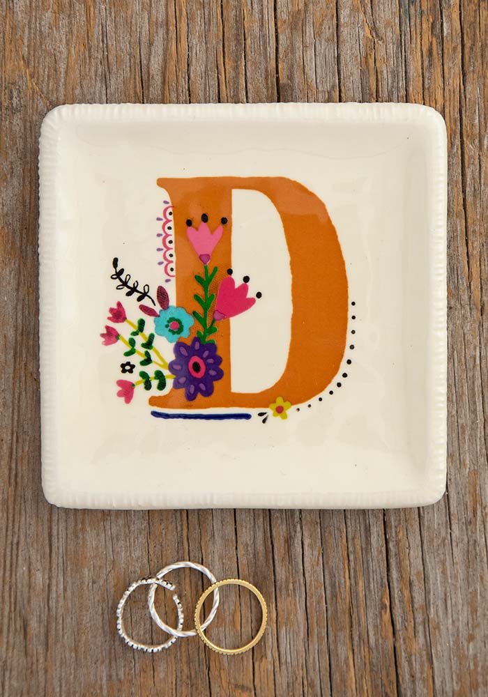INITIAL TRINKET DISH FLORAL D