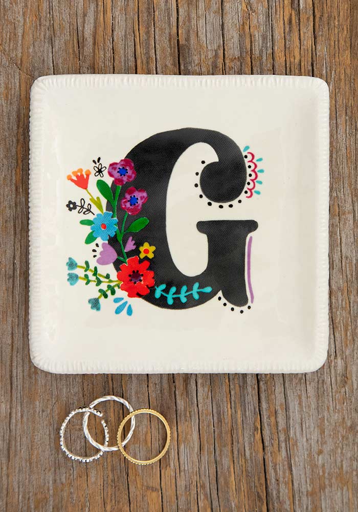 INITIAL TRINKET DISH FLORAL G
