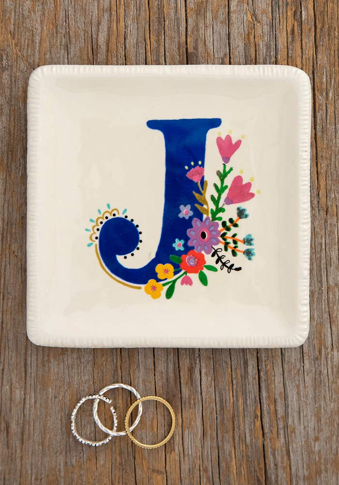 INITIAL TRINKET DISH FLORAL J