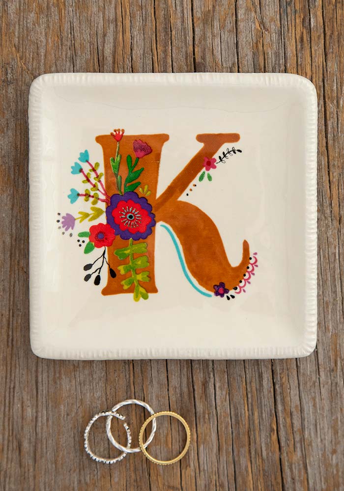 INITIAL TRINKET DISH FLORAL K
