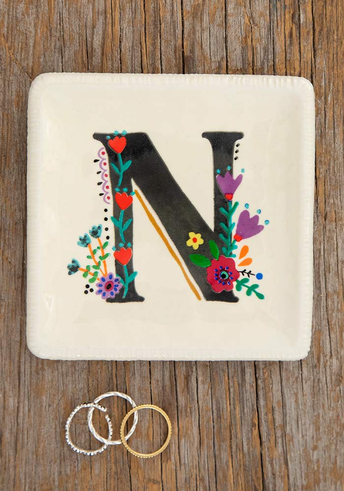 INITIAL TRINKET DISH FLORAL N