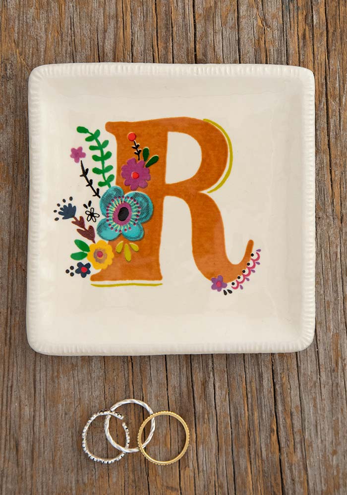 INITIAL TRINKET DISH FLORAL R