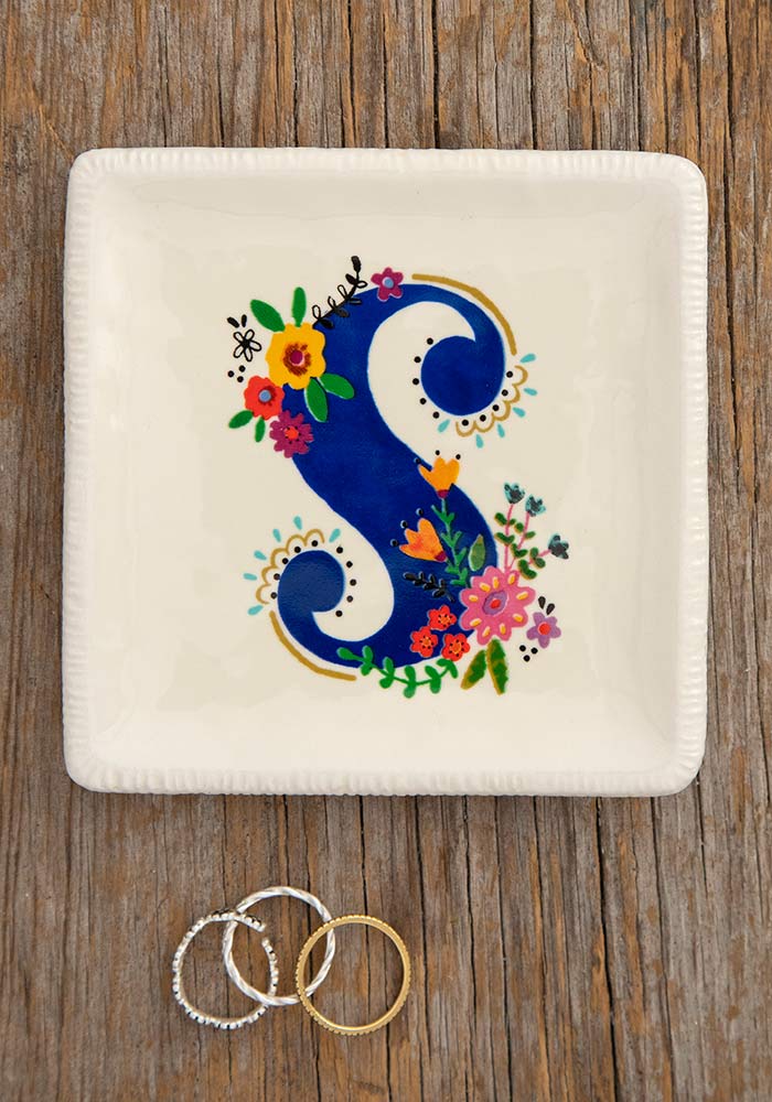 INITIAL TRINKET DISH FLORAL S