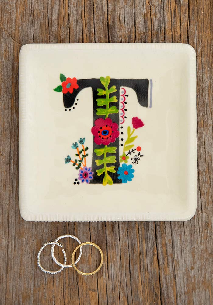 INITIAL TRINKET DISH FLORAL T