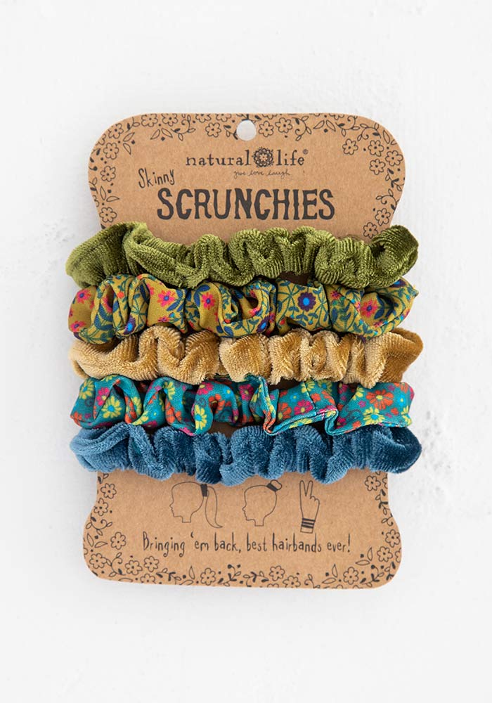 SCRUNCHIES MIXED SET OF 5 GREEN GOLD