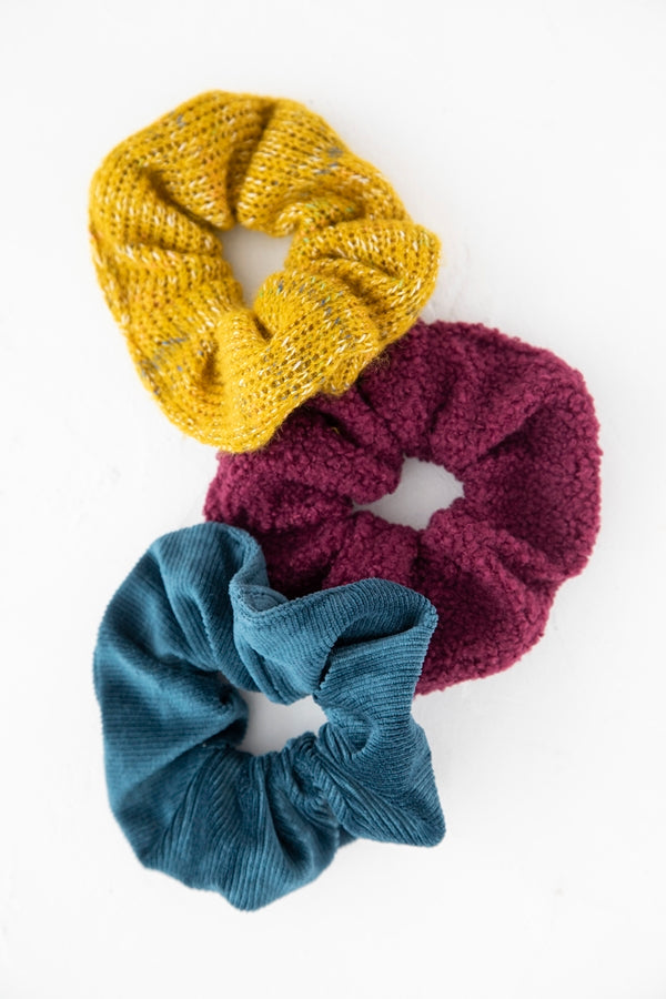 COZY SCRUNCHIES SET 3 MUSTD BLUE