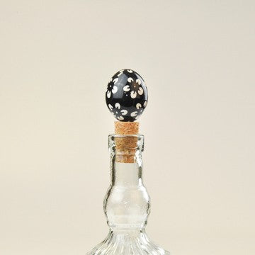 BOTTLE STOPPER EGG FLOWERS BLACK
