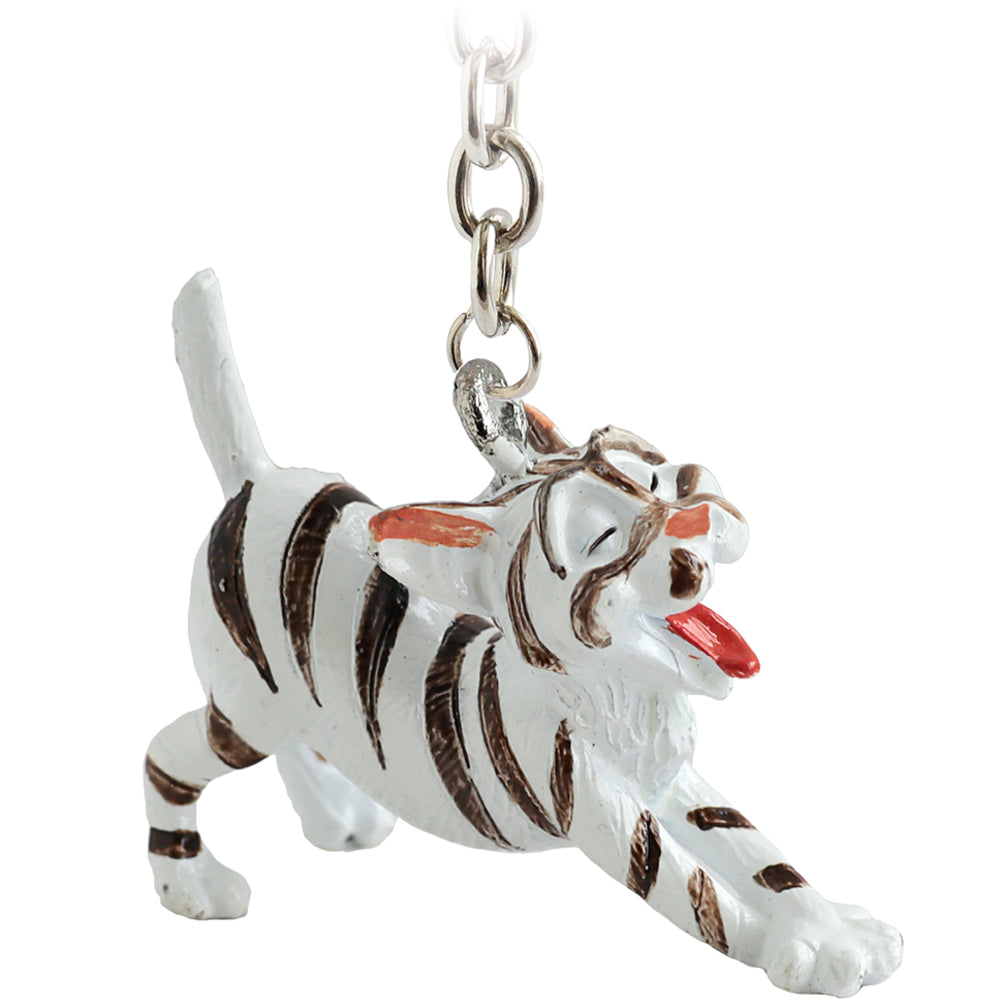 Key Ring/Bag Charm Silver Tabby Cat