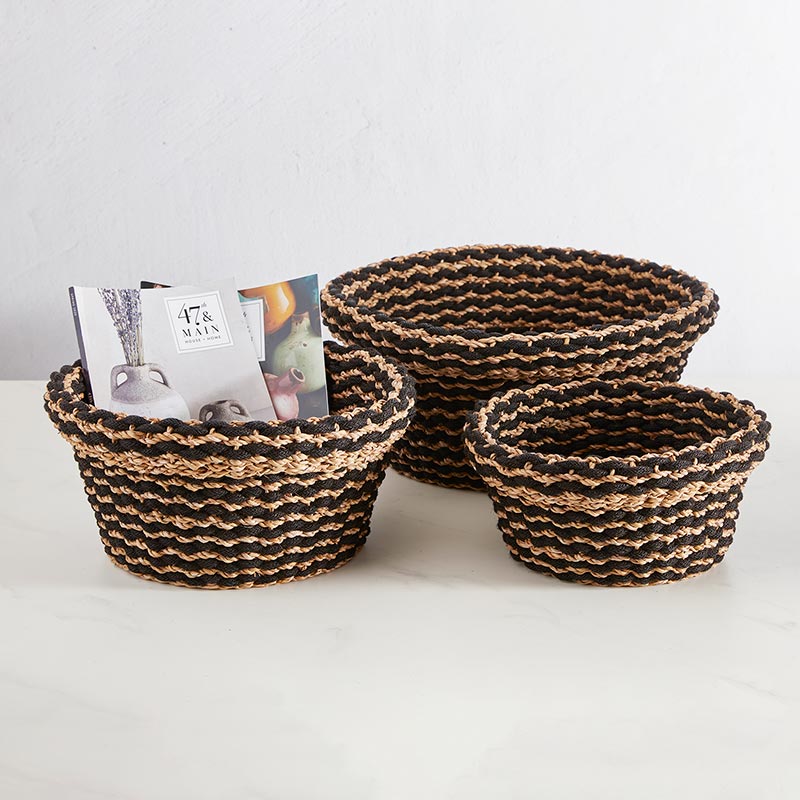 Round Black Stripe Basket Set