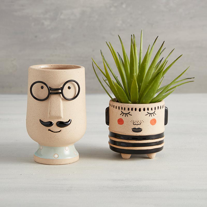 plant pot with face and glasses Man with Glasses Face Planter - Planters & Pots