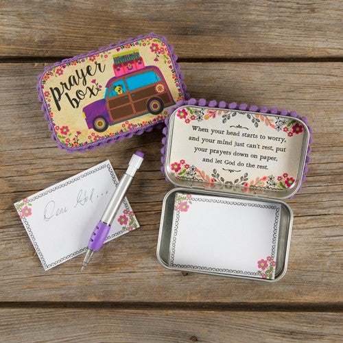 TIN PRAYER BOX RETRO WOODY