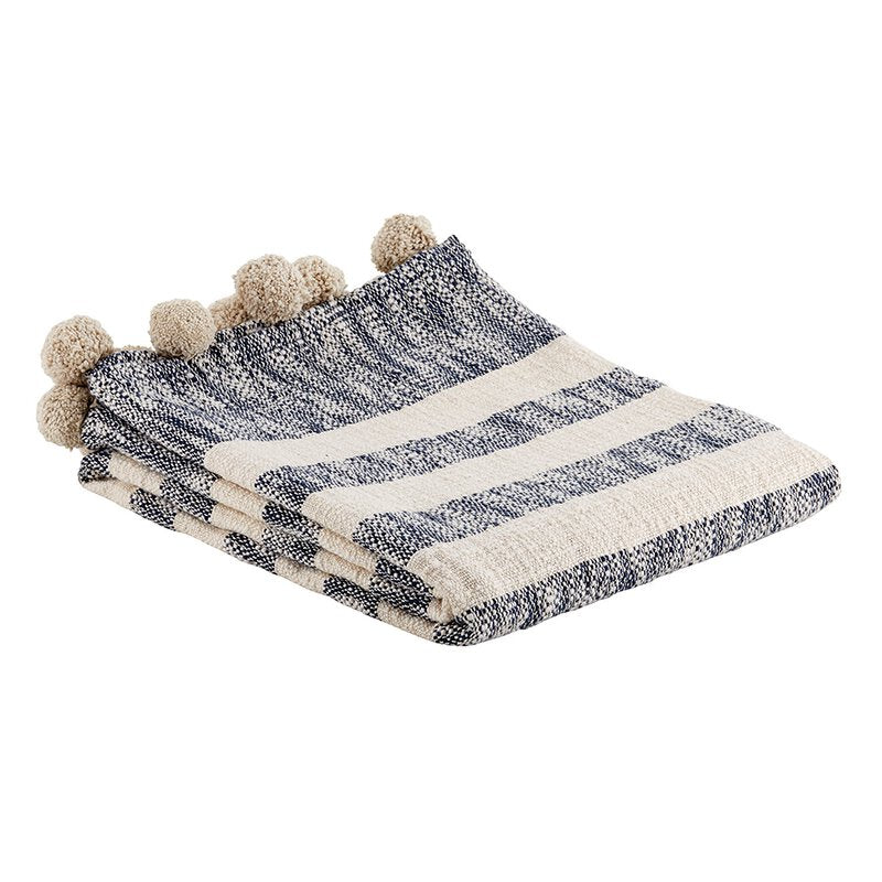 Pompom Throw Navy Blankets Quilts Artisanal – Artisanal