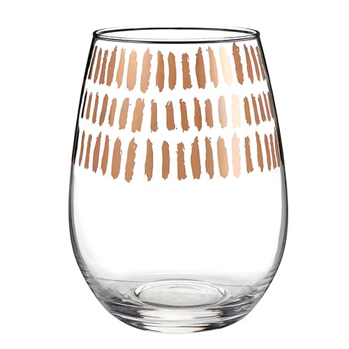 Stemless Wine Glass - Clear + Rose Gold
