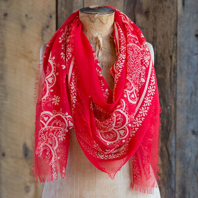 GYPSY FRAYED SCRF RED/CREAM