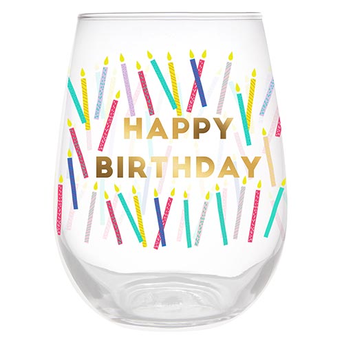 Stemless Wine Glass - Happy Birthday Candles