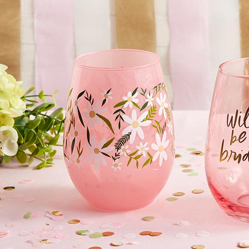 Stemless Wine Glass - Daisies