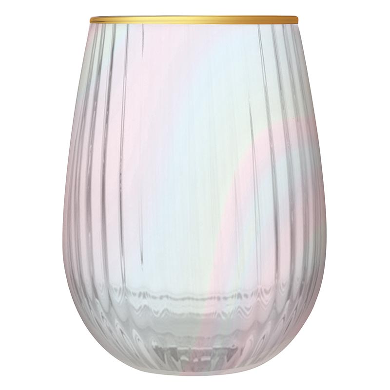 Beveled Stemless Wine Glass - Iridescent