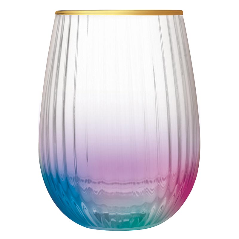 Beveled Stemless Wine Glass - Multicolour