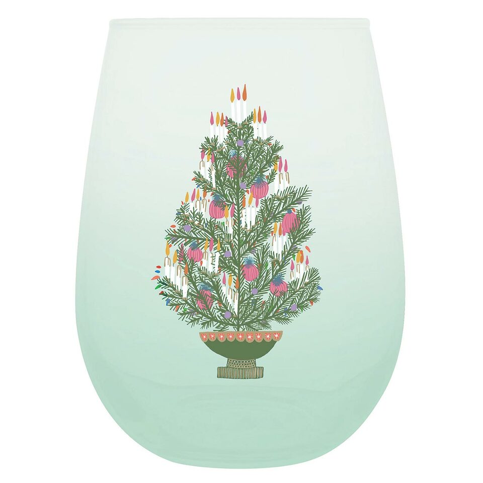 Stemless Wine Glass - Vintage Tree - Holiday