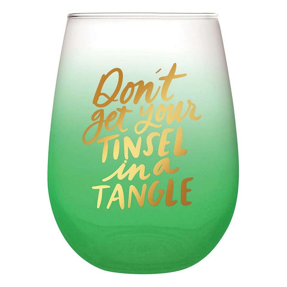 Stemless Wine Glass - Tinsel Tangle - Holiday