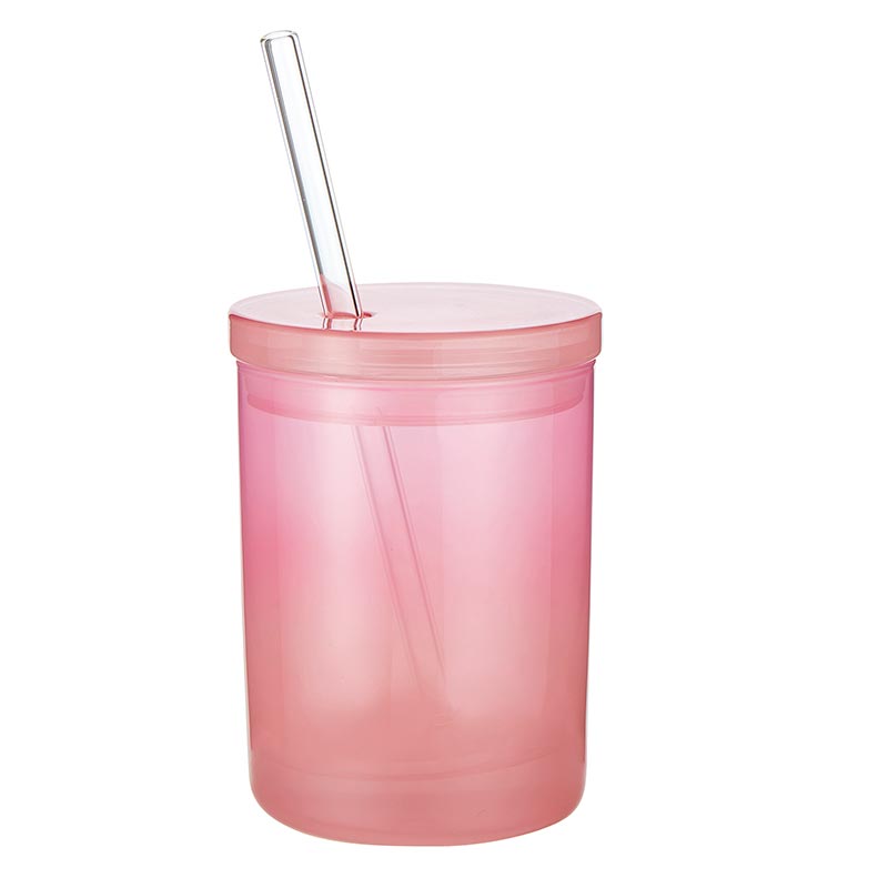 Glass DOF w/Lid & Straw- Coral Pink