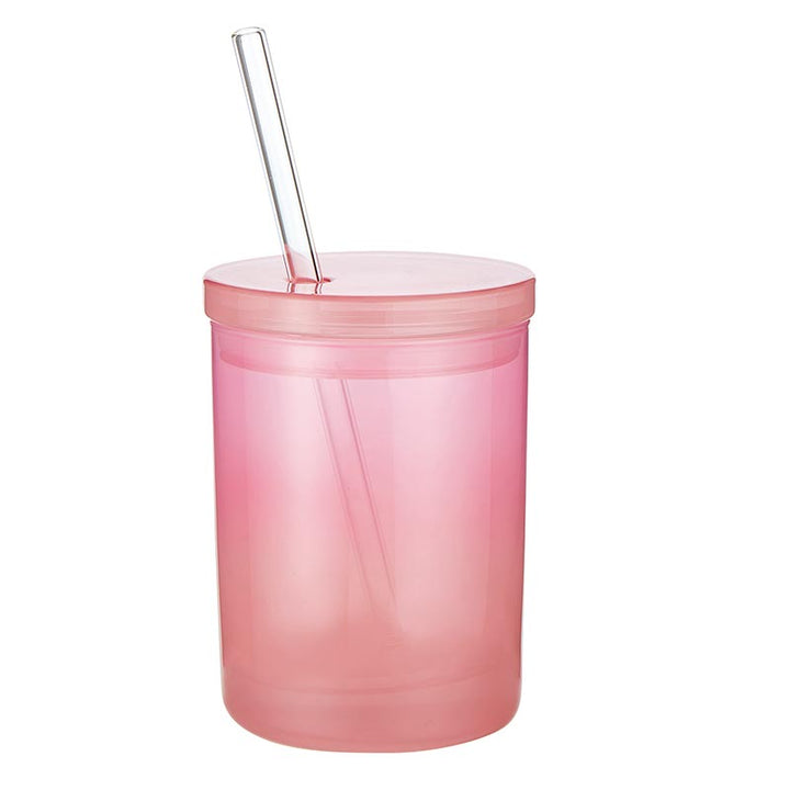 Glass DOF w/Lid & Straw- Coral Pink