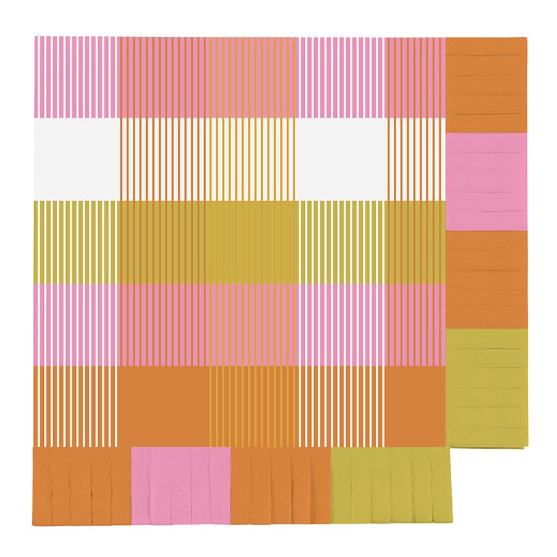 Fringe Beverage Napkins - Gingham