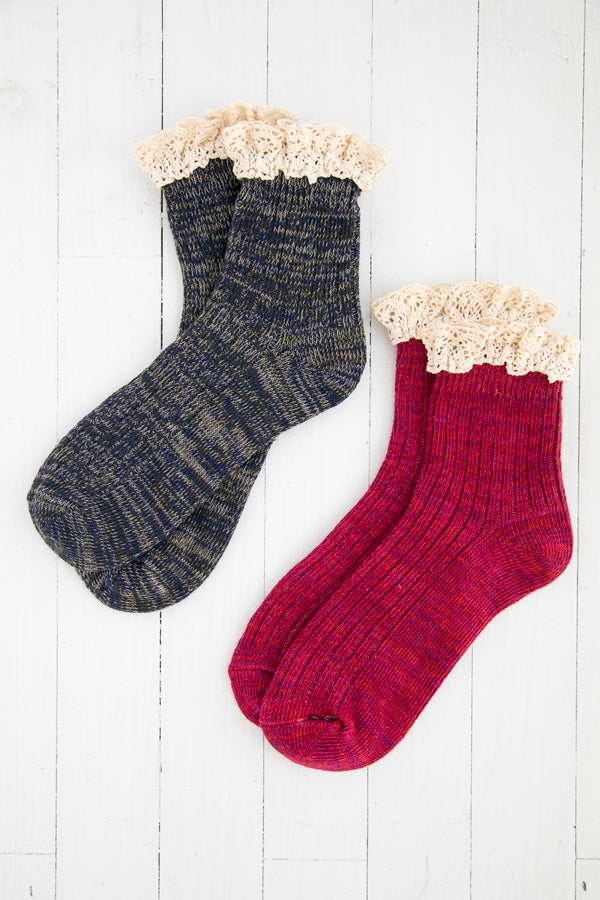 SOCK SET CROCHET RUFFLE BERRY/GREY