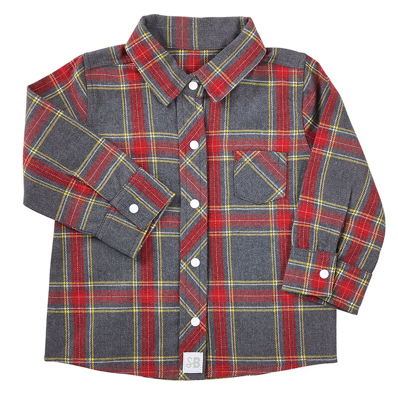 Flannel Shirt - Grey Plaid, 6-12 months