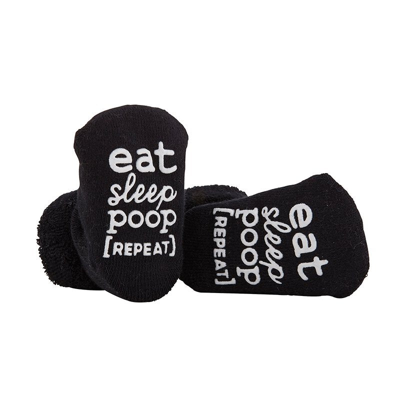Socks - Eat, Sleep, Poop, Repeat - Black, 3-12 Mths