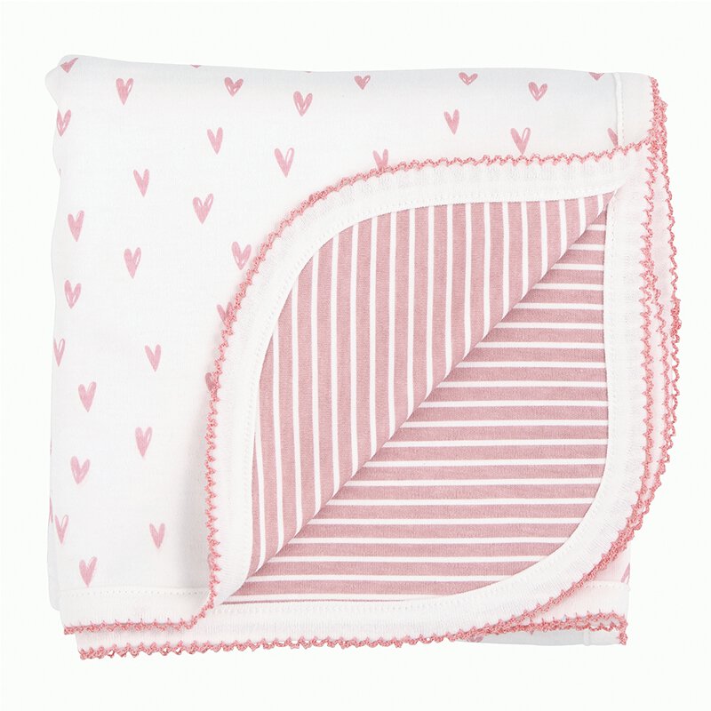 Reversible Blanket- Pink Heart Stripe