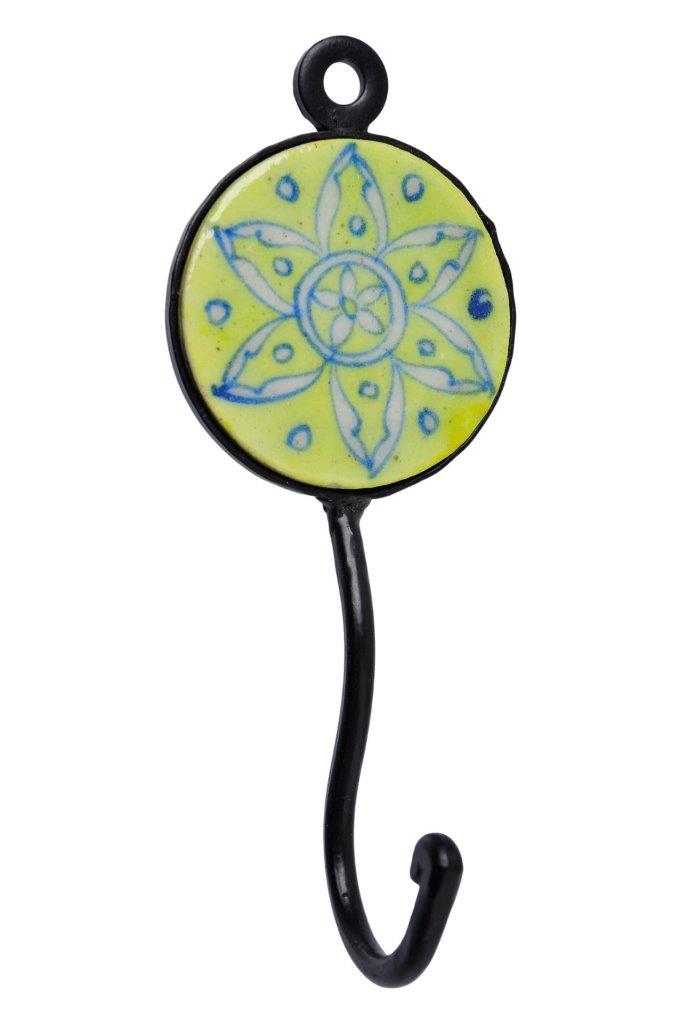 HOOK RND CERAMIC H/PAINTED GRN/WHT FLWR