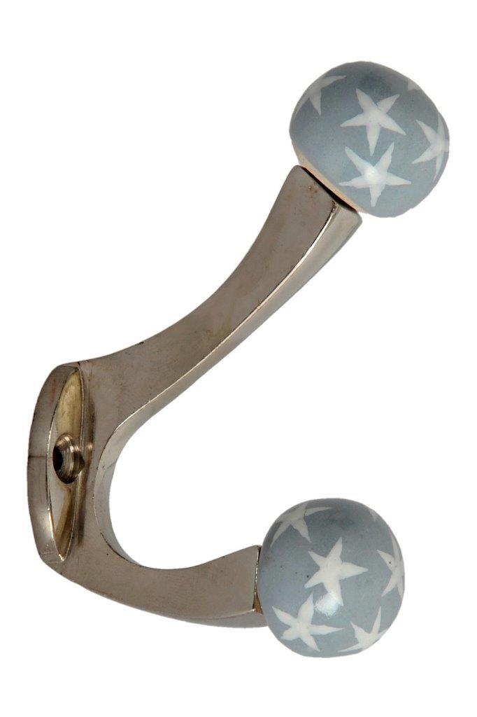 HOOK CERAMIC TWO KNOBS WHT STARS