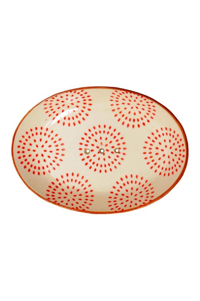 SOAP DISH OVAL ORANGE DOT