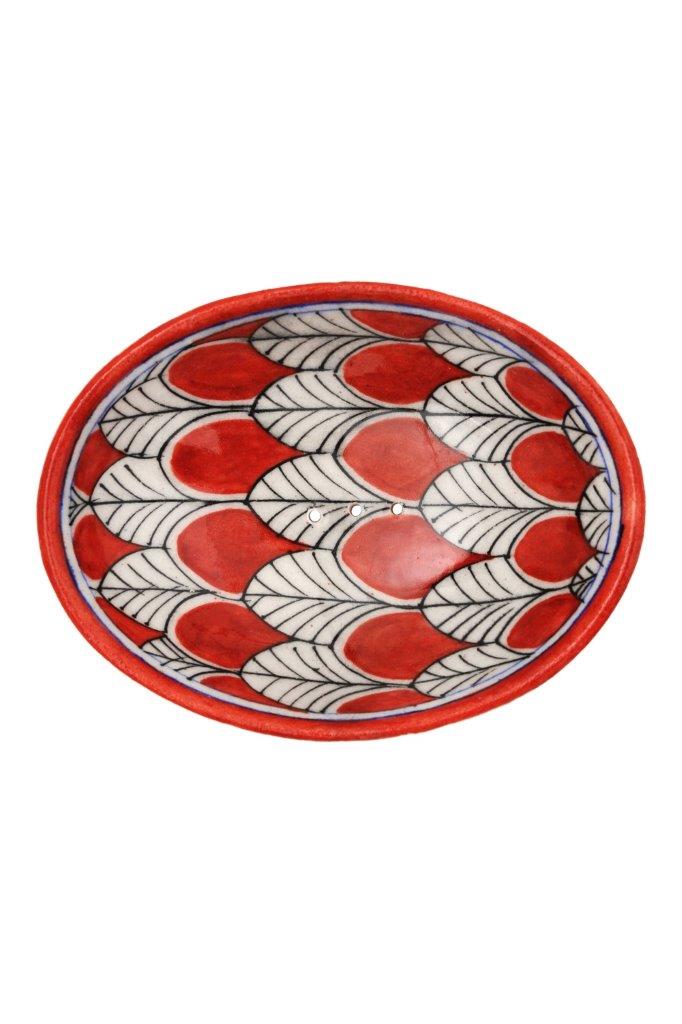 SOAP DISH WHT/RED FEATHER