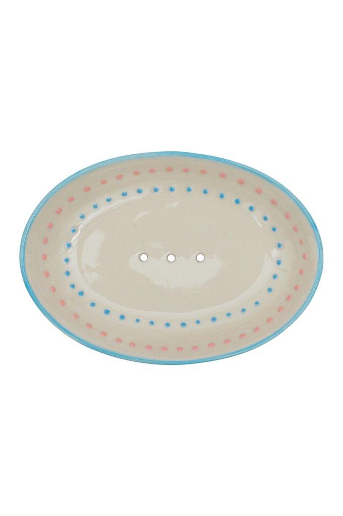 SOAP DISH BLU/ORN DOTS