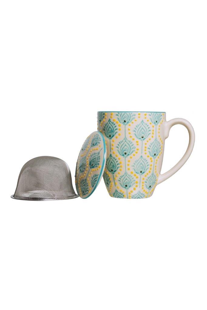 MUG W/LID STRAINER LOTUS BLUE