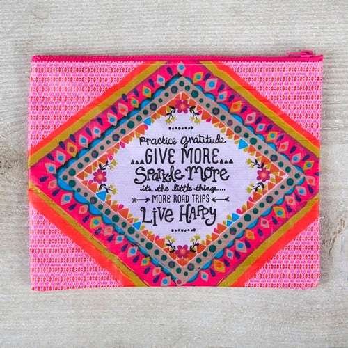 RECYCLED ZIP POUCH LIVE HAPPY