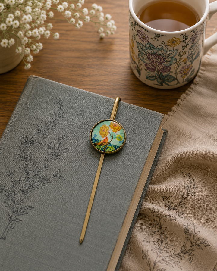 Red Bird Glass & Brass Bookmark