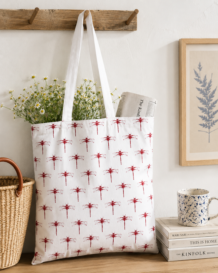 Red Dragonfly Organic Cotton Tote Bag